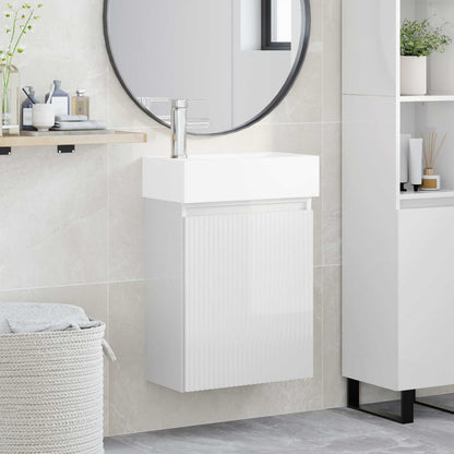 Mobile bagno con rubinetto Bianco Lucido 45,5 x 22,5 x 84 cm