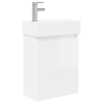 Mobile bagno con rubinetto Bianco Lucido 45,5 x 22,5 x 84 cm | homemem39
