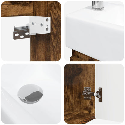 Mobile bagno con rubinetto Rovere Fumo 45,5 x 22,5 x 84 cm