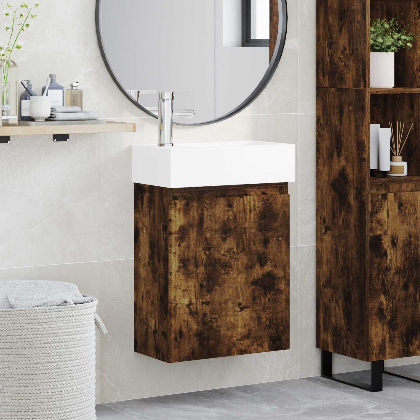 Mobile bagno con rubinetto Rovere Fumo 45,5 x 22,5 x 84 cm