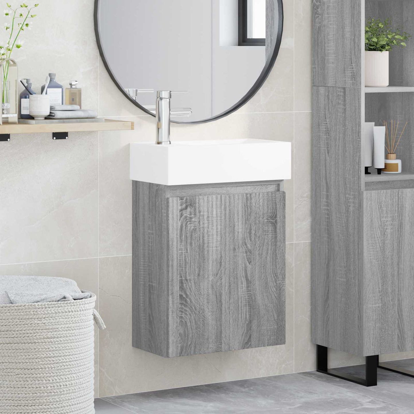 Mobile bagno con rubinetto Sonoma grigio 45,5 x 22,5 x 84 cm | homemem39