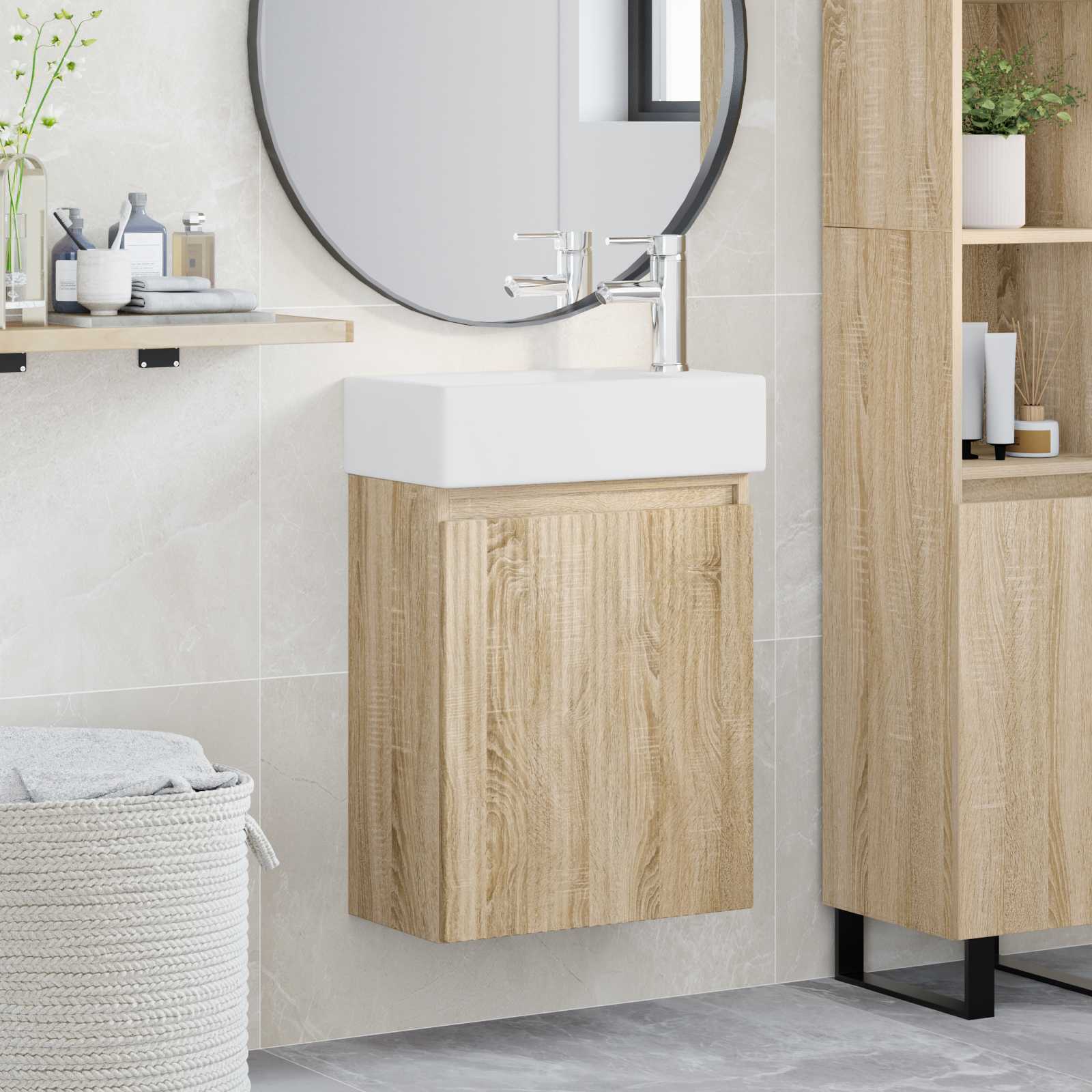 Mobile bagno con rubinetto Rovere Sonoma 45,5 x 22,5 x 84 cm | homemem39