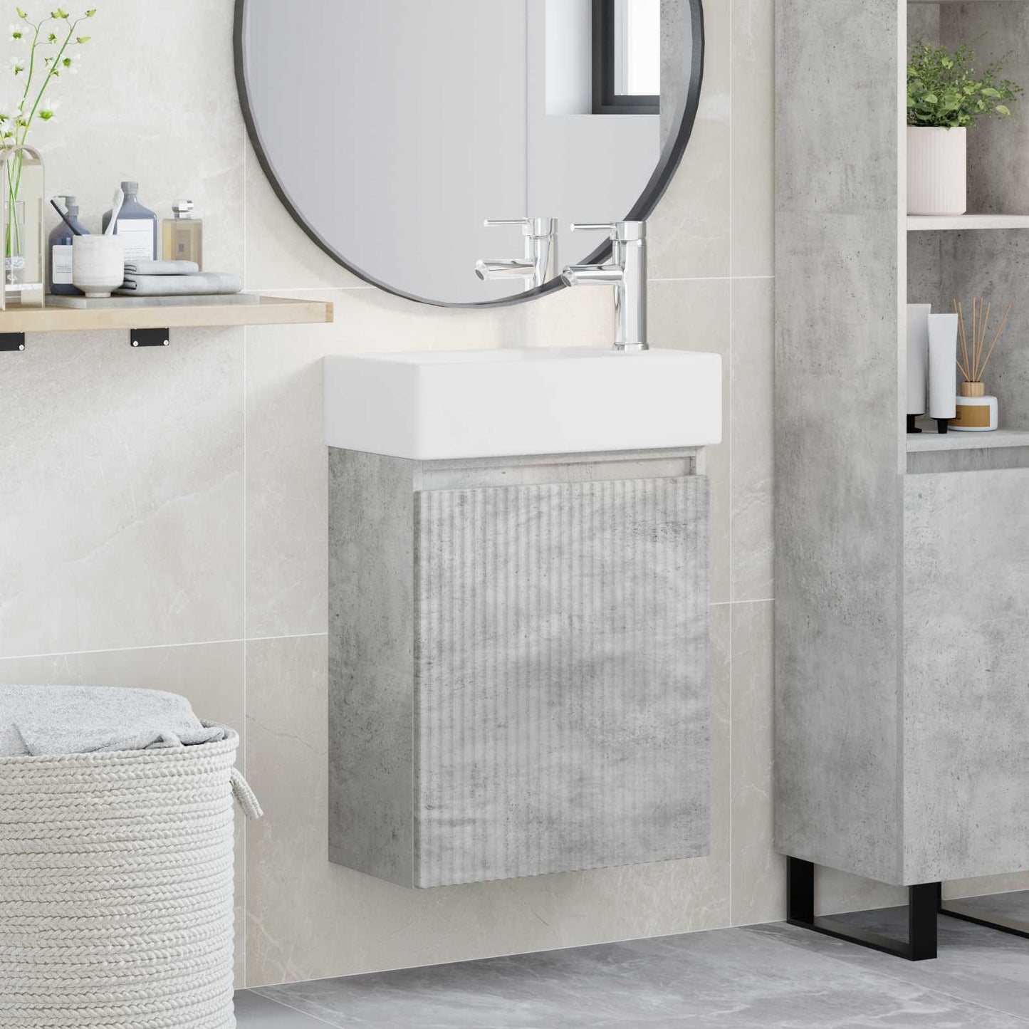 Mobile bagno con rubinetto Grigio Cemento 45,5 x 22,5 x 84 cm | homemem39
