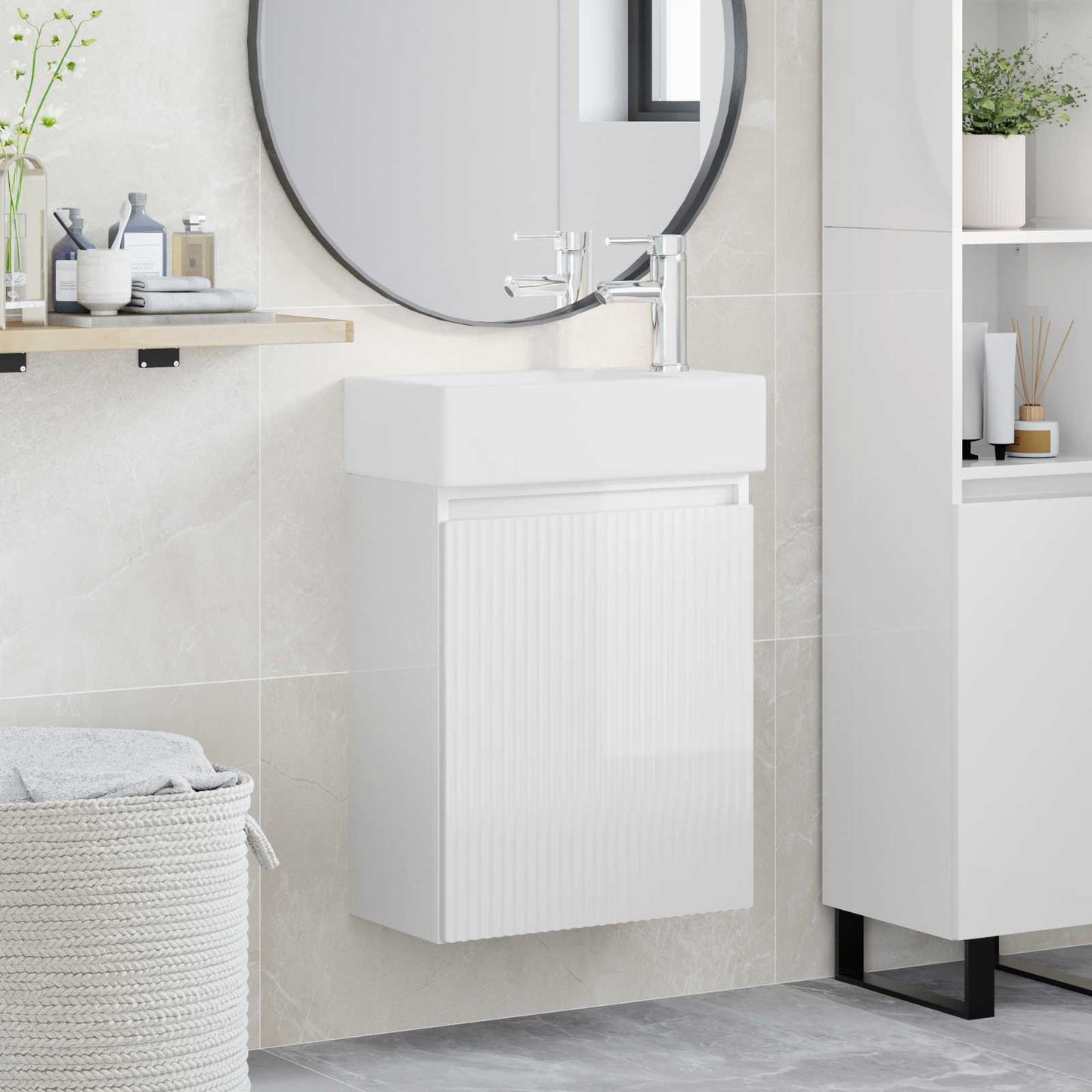Mobile bagno con rubinetto Bianco Lucido 45,5 x 22,5 x 84 cm | homemem39