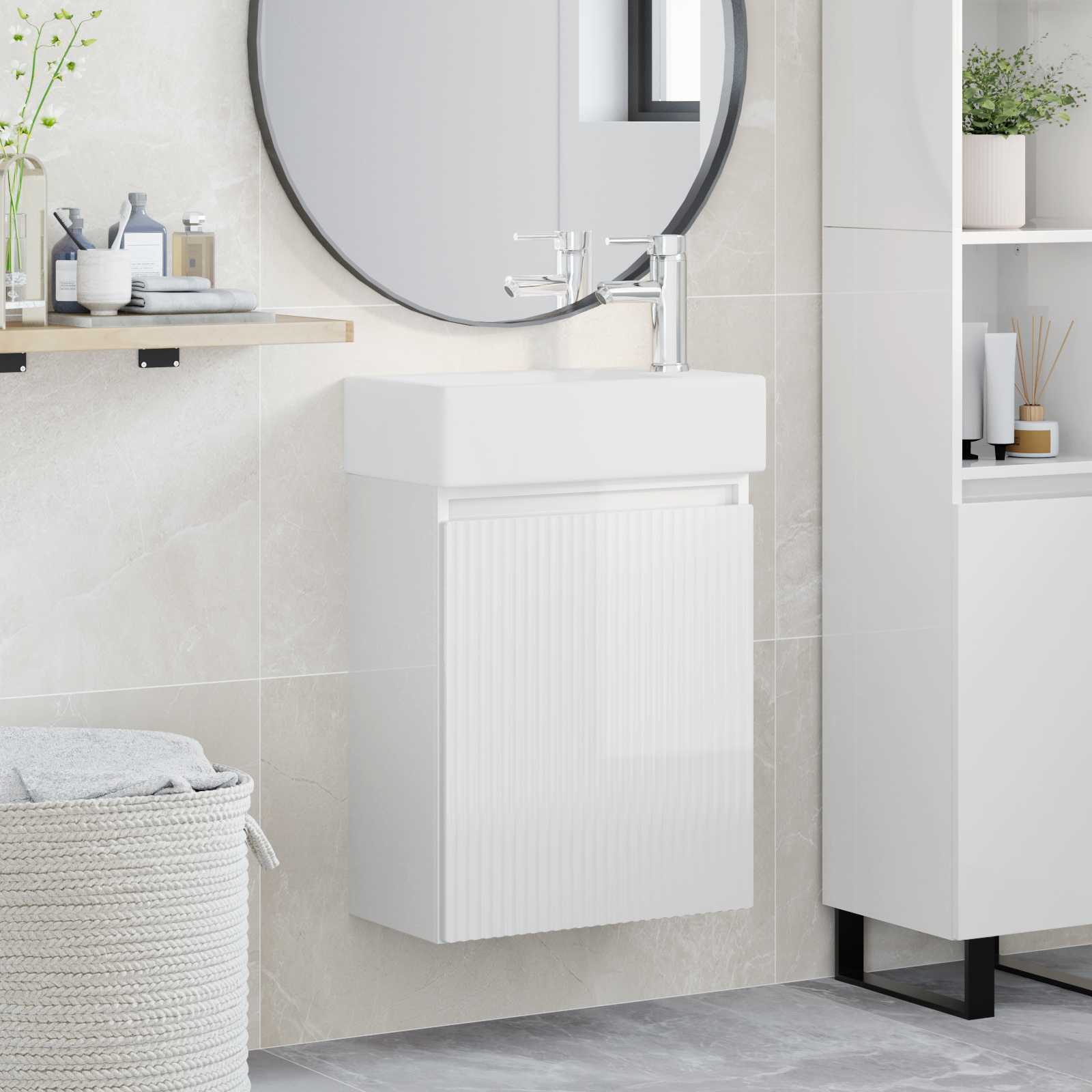 Mobile bagno con rubinetto Bianco Lucido 45,5 x 22,5 x 84 cm | homemem39