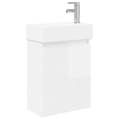 Mobile bagno con rubinetto Bianco Lucido 45,5 x 22,5 x 84 cm | homemem39