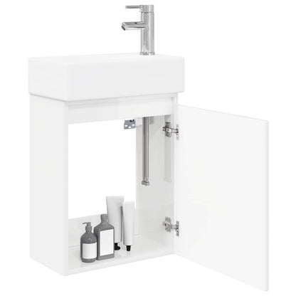 Mobile bagno con rubinetto Bianco Lucido 45,5 x 22,5 x 84 cm | homemem39
