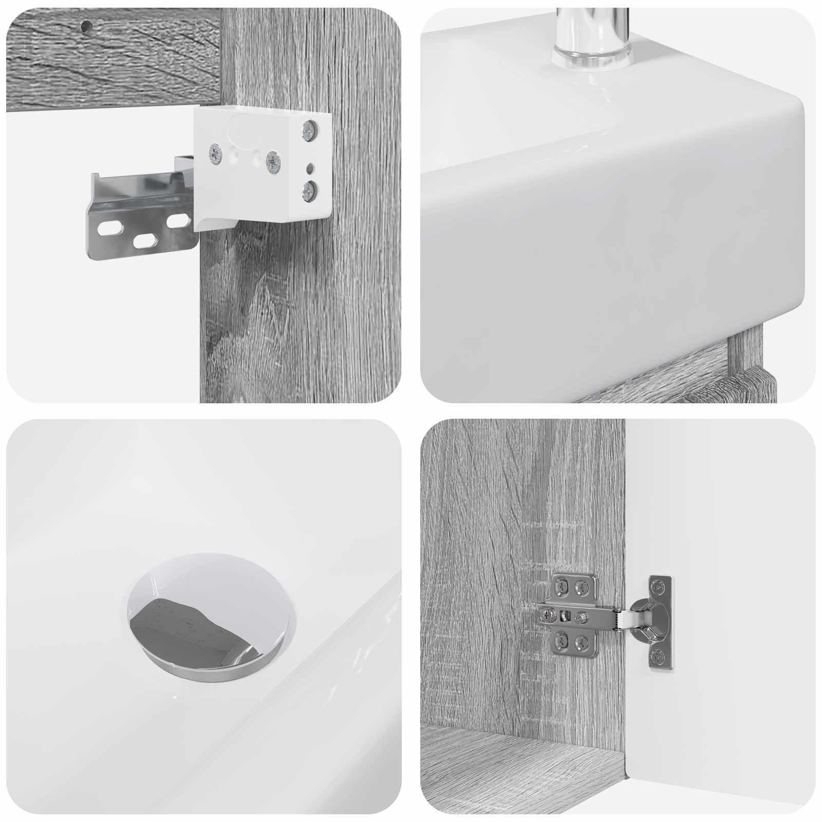Mobile bagno con rubinetto Sonoma grigio 45,5 x 22,5 x 84 cm | homemem39