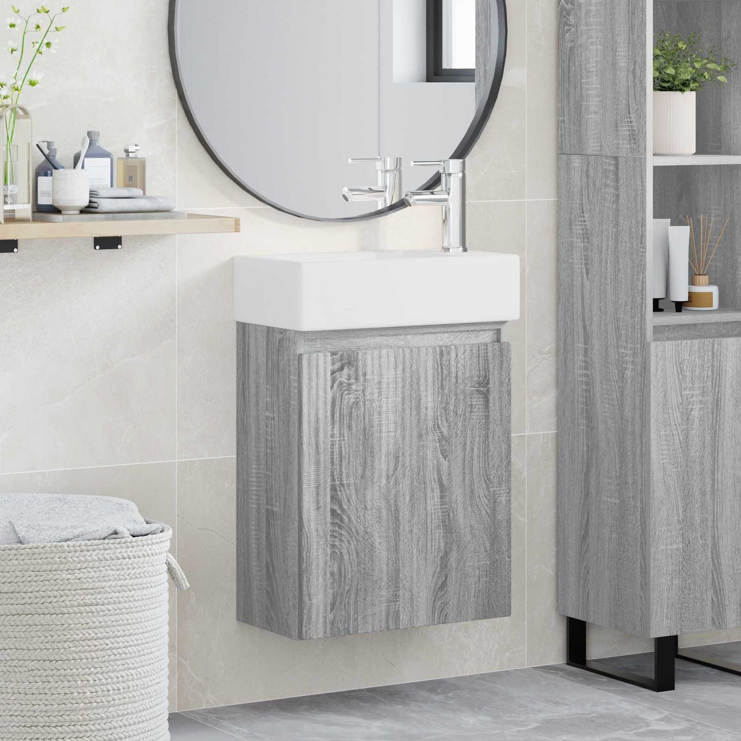 Mobile bagno con rubinetto Sonoma grigio 45,5 x 22,5 x 84 cm | homemem39