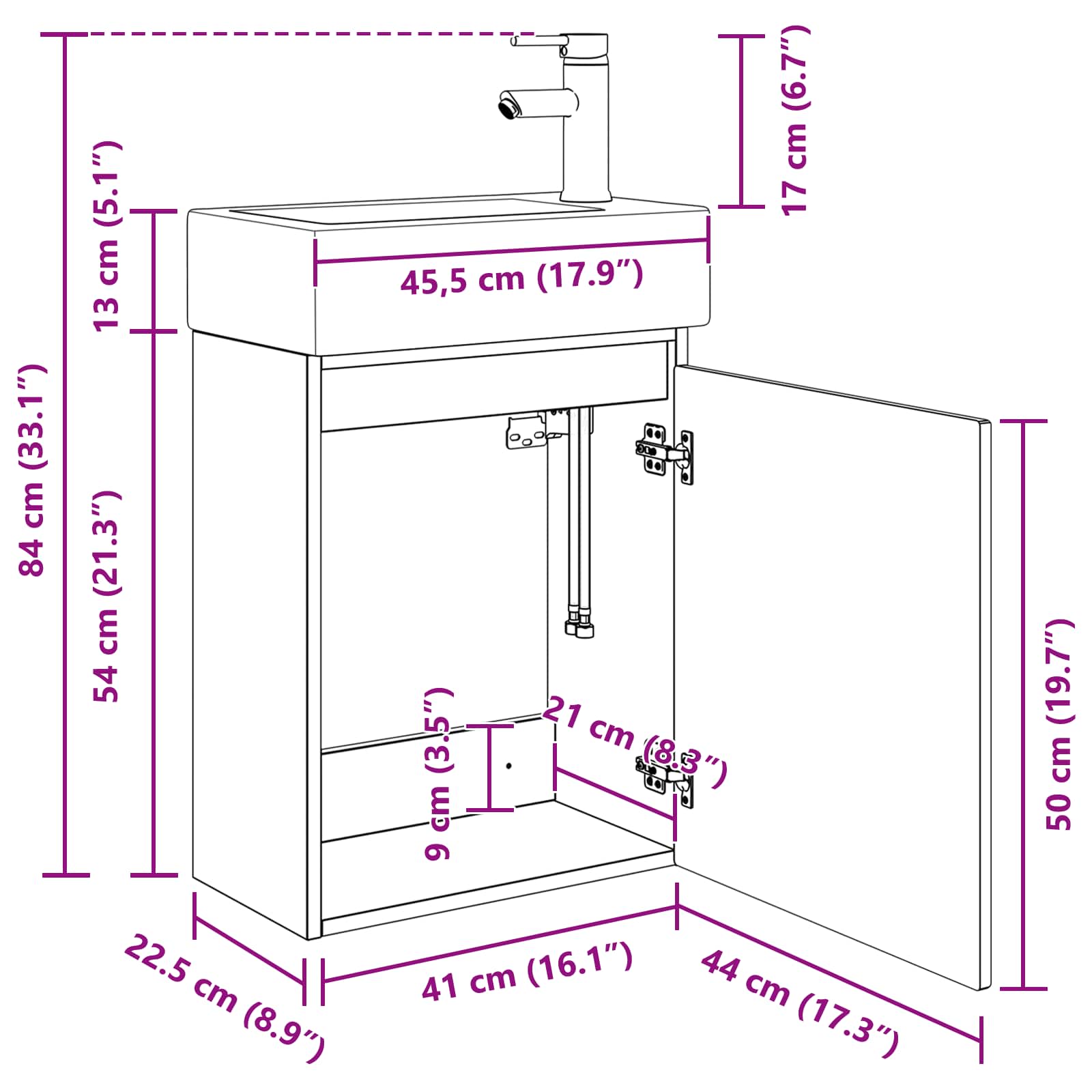 Mobile bagno con rubinetto Legno antico 45,5 x 22,5 x 84 cm | homemem39