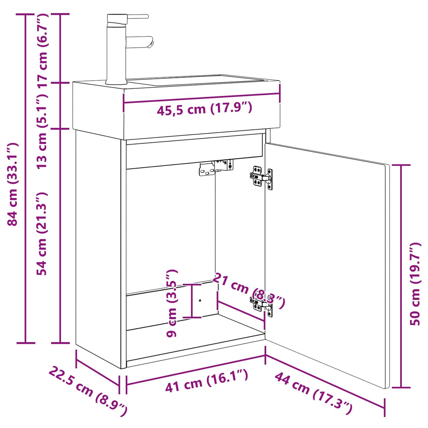 Mobile bagno con rubinetto Nero 45,5 x 22,5 x 84 cm | homemem39