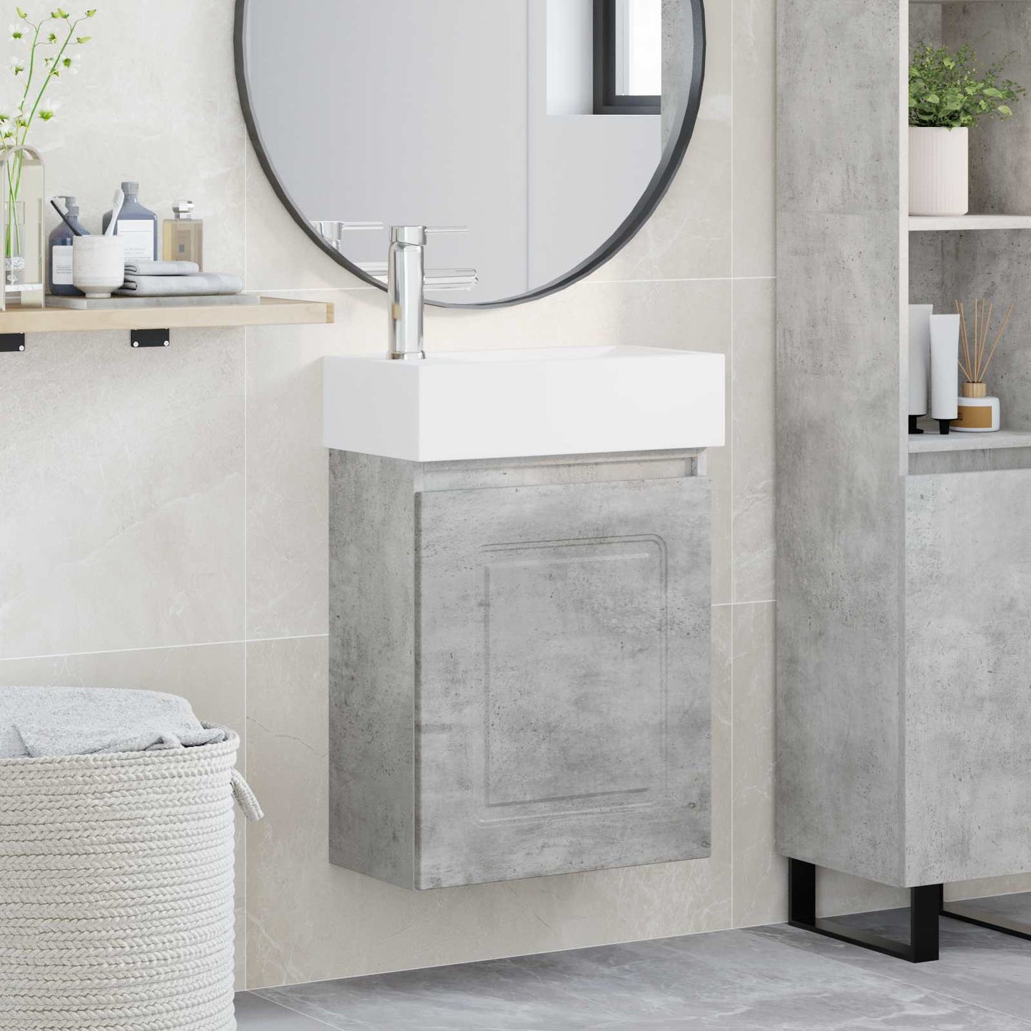 Mobile bagno con rubinetto Grigio Cemento 45,5 x 22,5 x 84 cm | homemem39