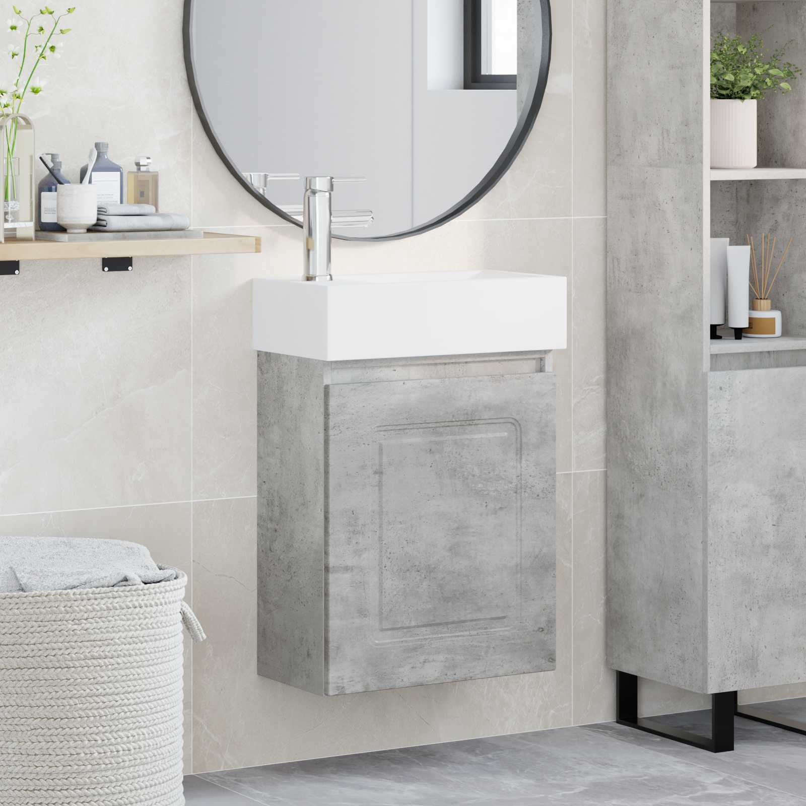 Mobile bagno con rubinetto Grigio Cemento 45,5 x 22,5 x 84 cm | homemem39