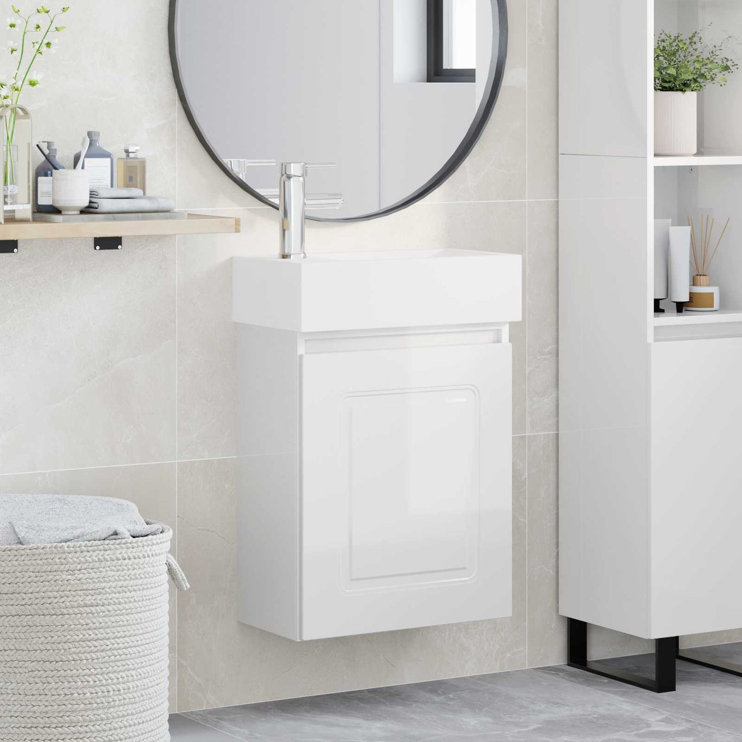Mobile bagno con rubinetto Bianco Lucido 45,5 x 22,5 x 84 cm | homemem39