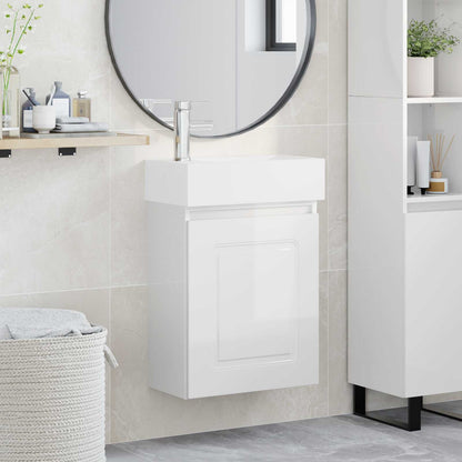 Mobile bagno con rubinetto Bianco Lucido 45,5 x 22,5 x 84 cm | homemem39