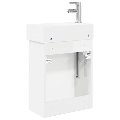 Mobile bagno con rubinetto Bianco Lucido 45,5 x 22,5 x 84 cm | homemem39