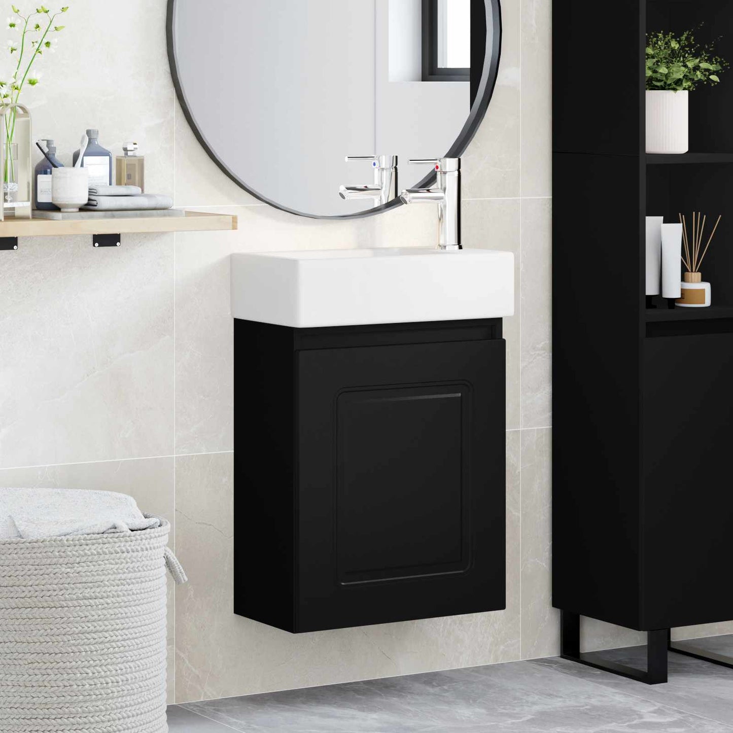Mobile bagno con rubinetto Nero 45,5 x 22,5 x 84 cm | homemem39