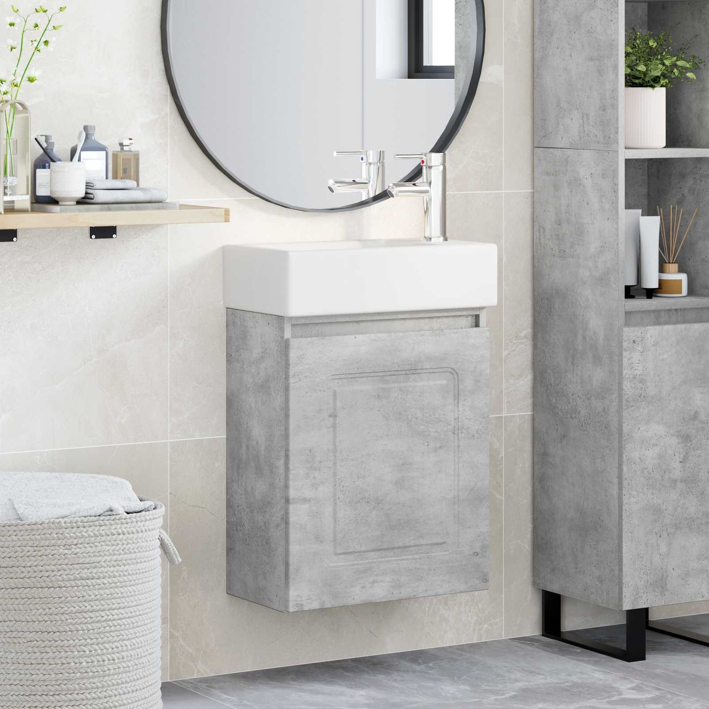 Mobile bagno con rubinetto Grigio Cemento 45,5 x 22,5 x 84 cm | homemem39