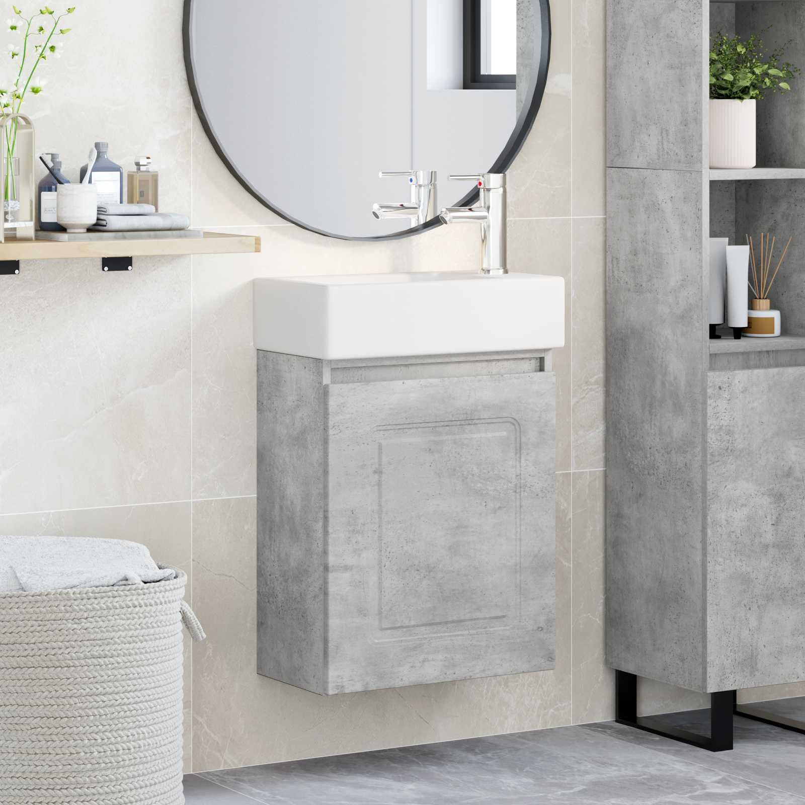 Mobile bagno con rubinetto Grigio Cemento 45,5 x 22,5 x 84 cm | homemem39