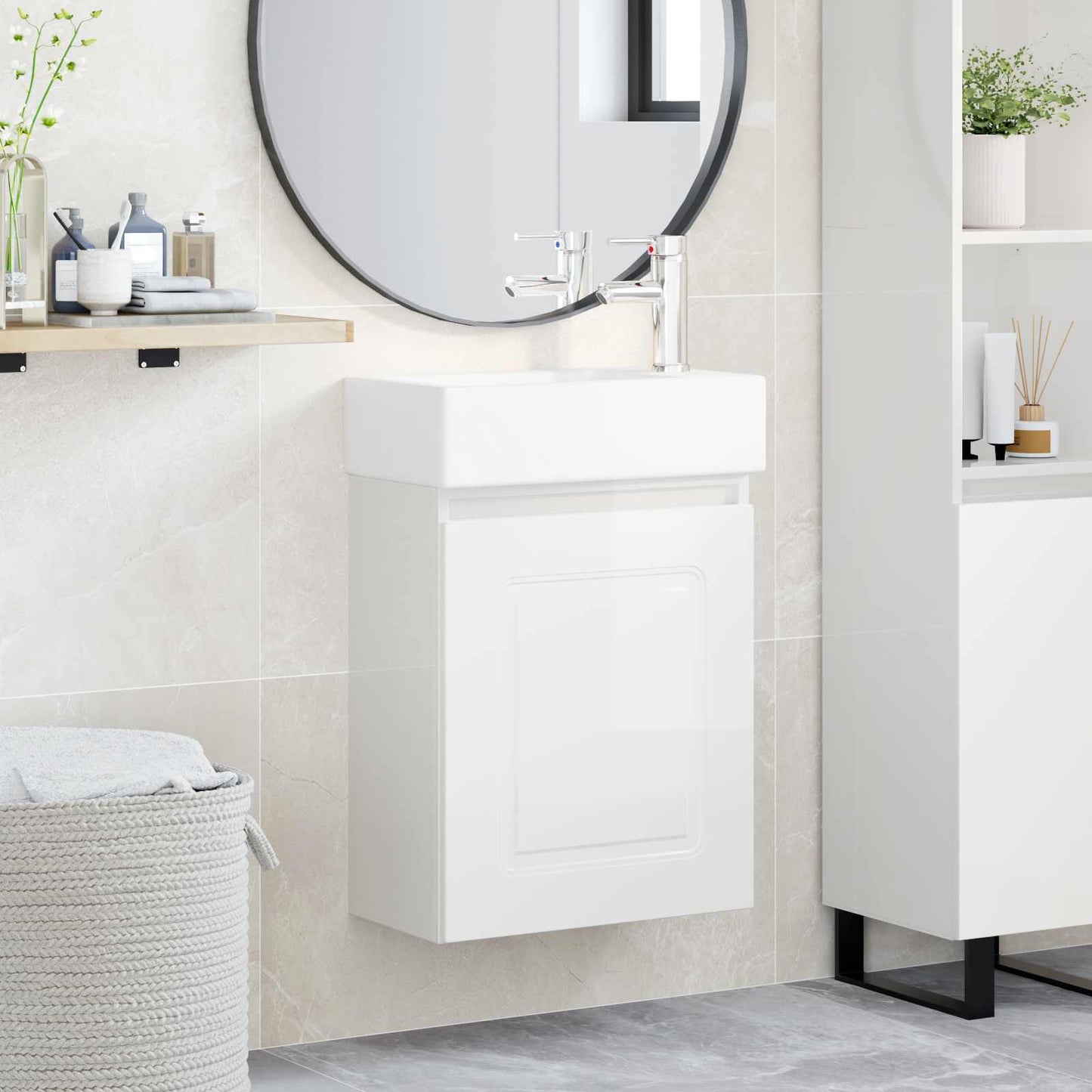 Mobile bagno con rubinetto Bianco Lucido 45,5 x 22,5 x 84 cm | homemem39