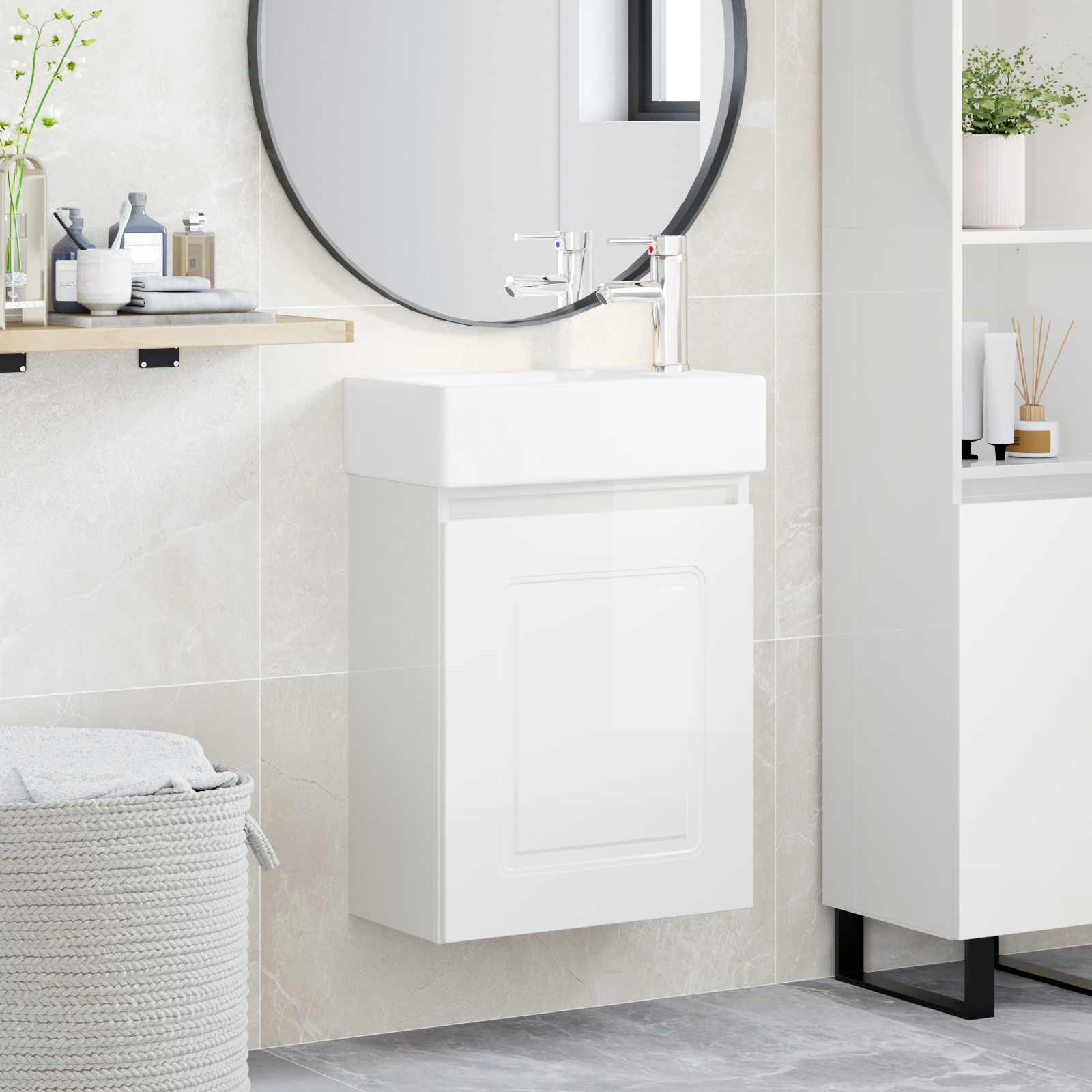 Mobile bagno con rubinetto Bianco Lucido 45,5 x 22,5 x 84 cm | homemem39