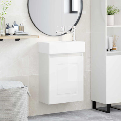Mobile bagno con rubinetto Bianco Lucido 45,5 x 22,5 x 84 cm | homemem39