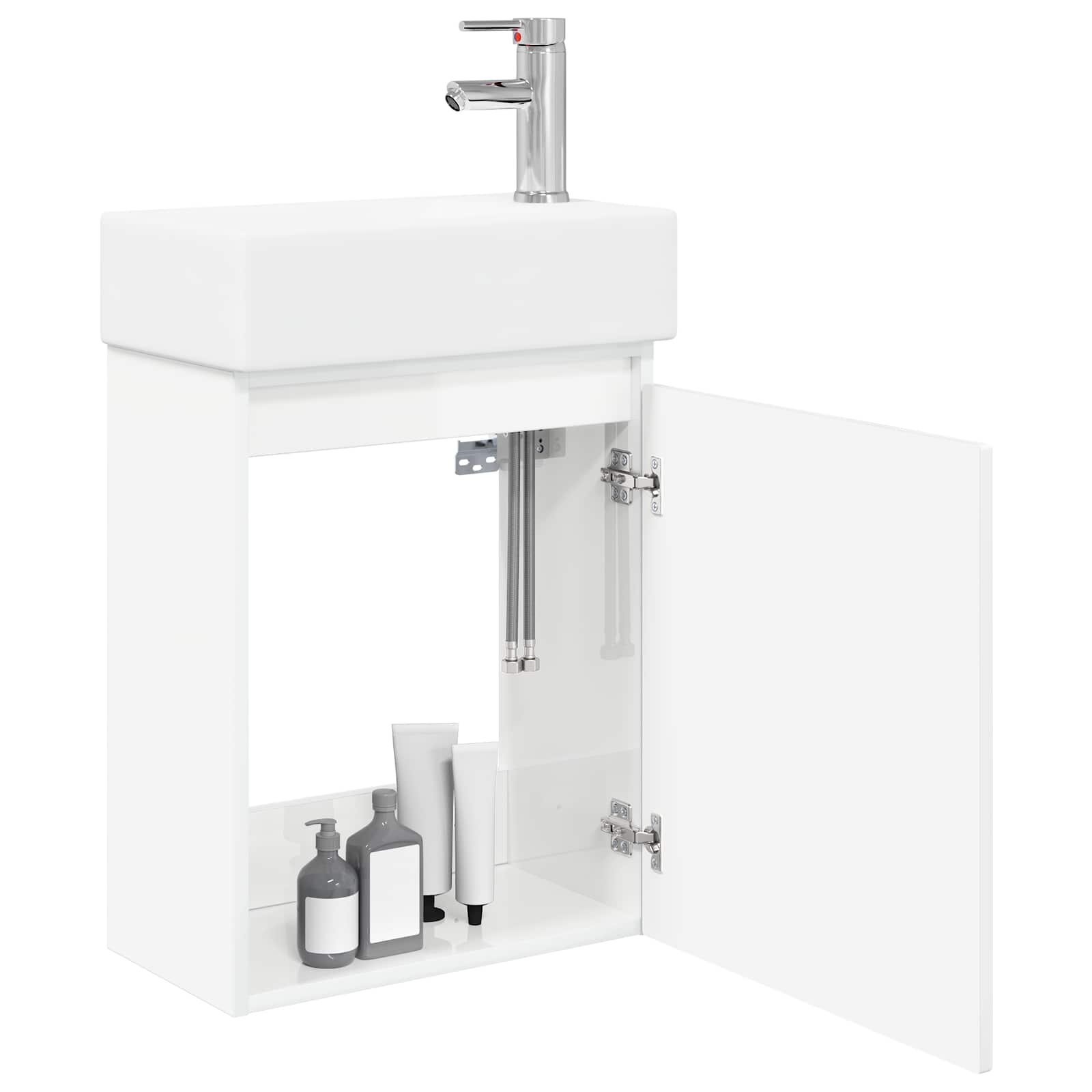 Mobile bagno con rubinetto Bianco Lucido 45,5 x 22,5 x 84 cm | homemem39