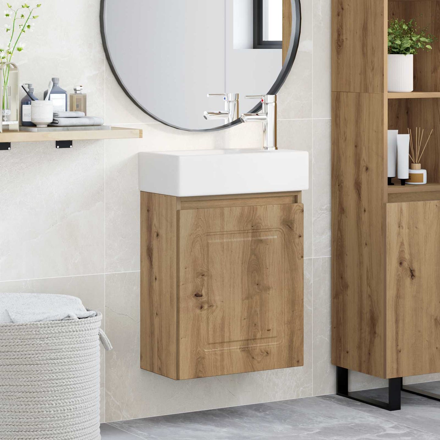 Mobile bagno con rubinetto Rovere Artigianale