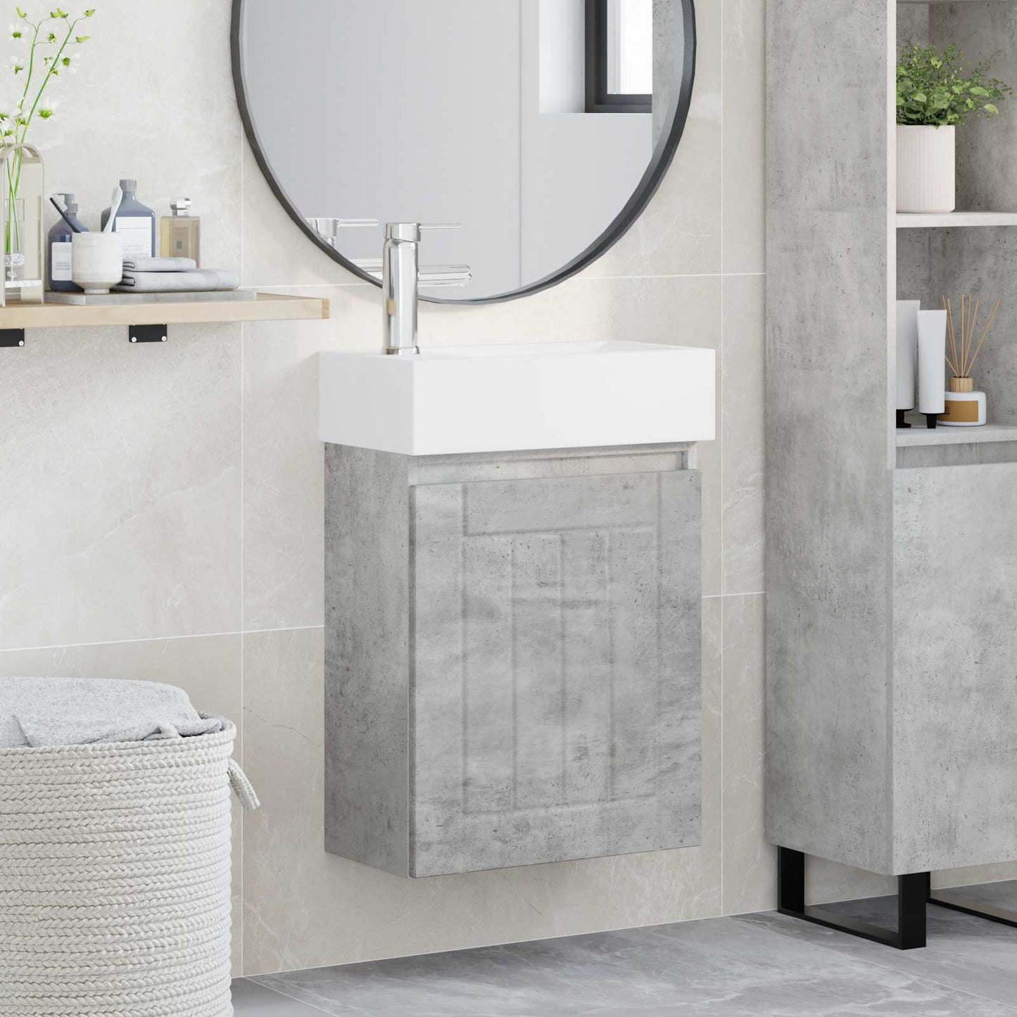 Mobile bagno con rubinetto Grigio Cemento 45,5 x 25,5 x 84 cm | homemem39