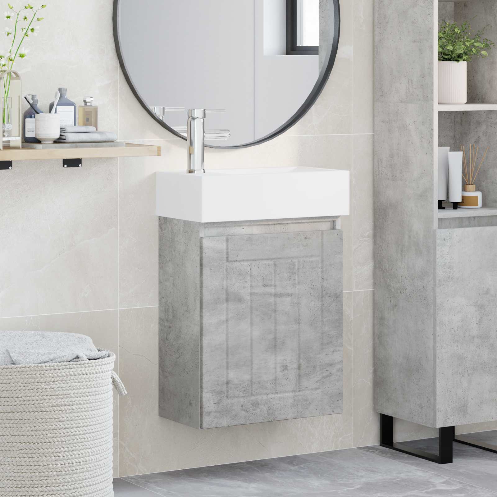 Mobile bagno con rubinetto Grigio Cemento 45,5 x 25,5 x 84 cm | homemem39