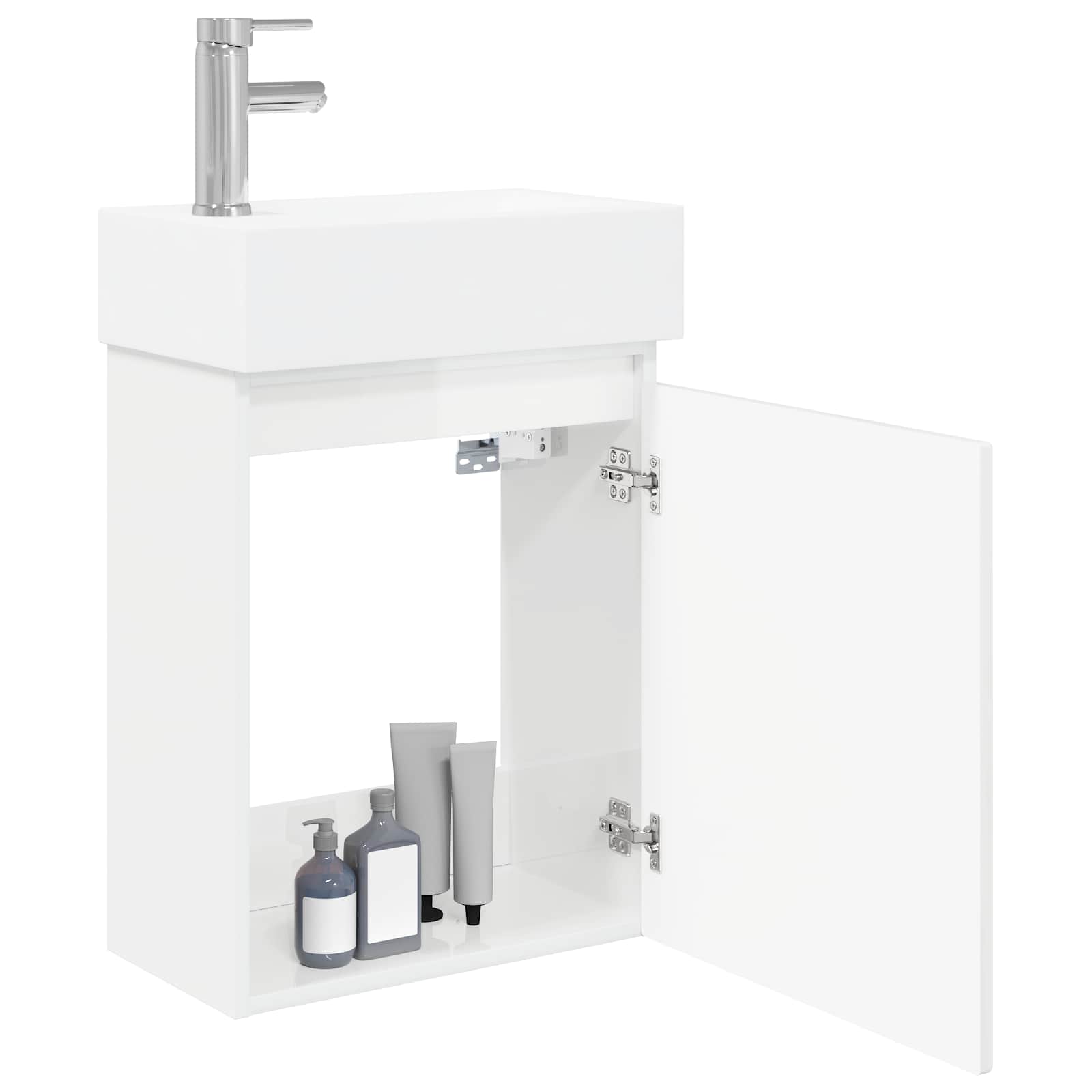 Mobile bagno con rubinetto Bianco Lucido 45,5 x 25,5 x 84 cm | homemem39