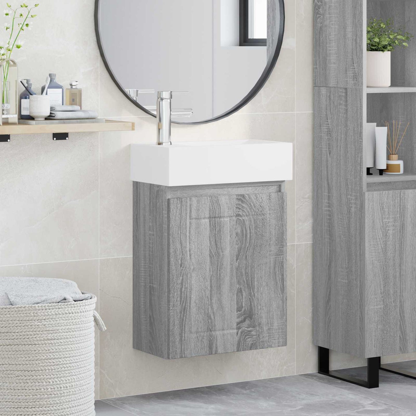 Mobile bagno con rubinetto Sonoma grigio 45,5 x 25,5 x 84 cm
