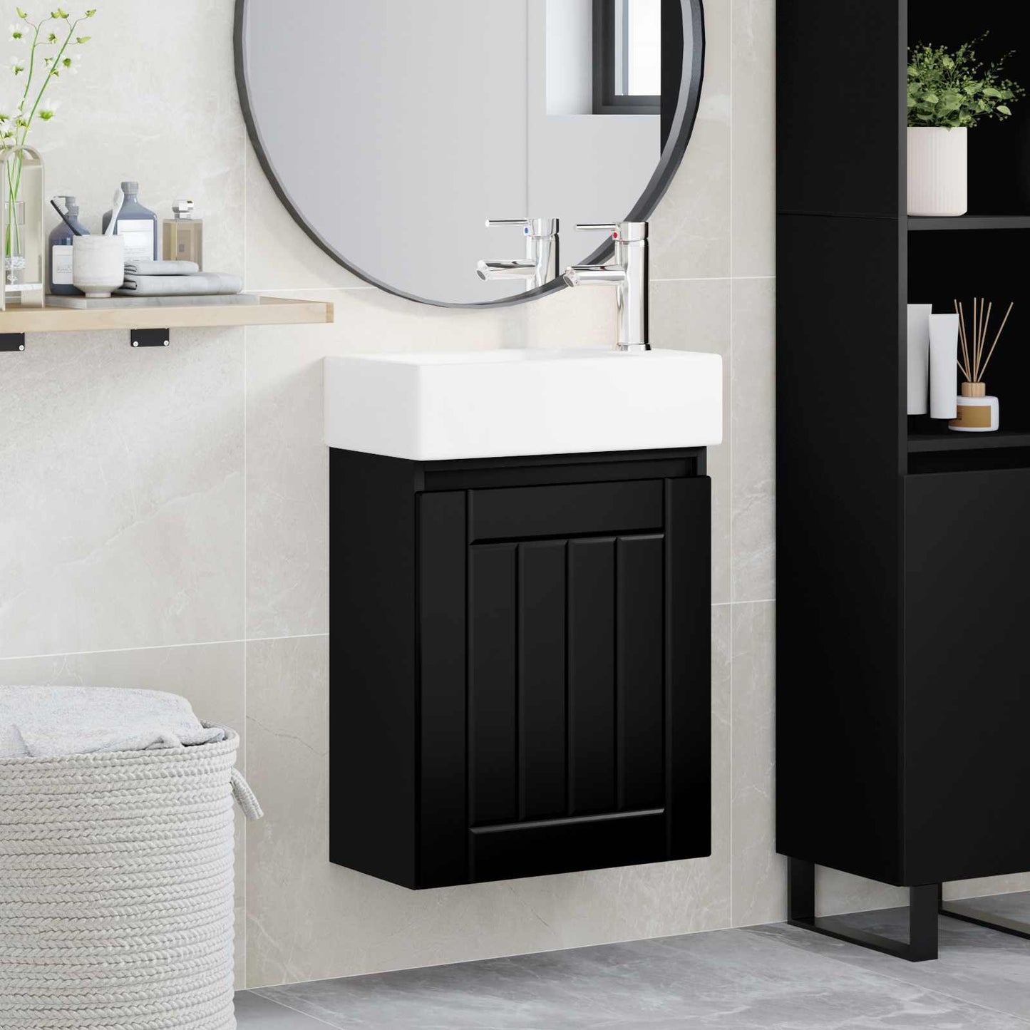 Mobile bagno con rubinetto Nero 45,5 x 25,5 x 84 cm | homemem39