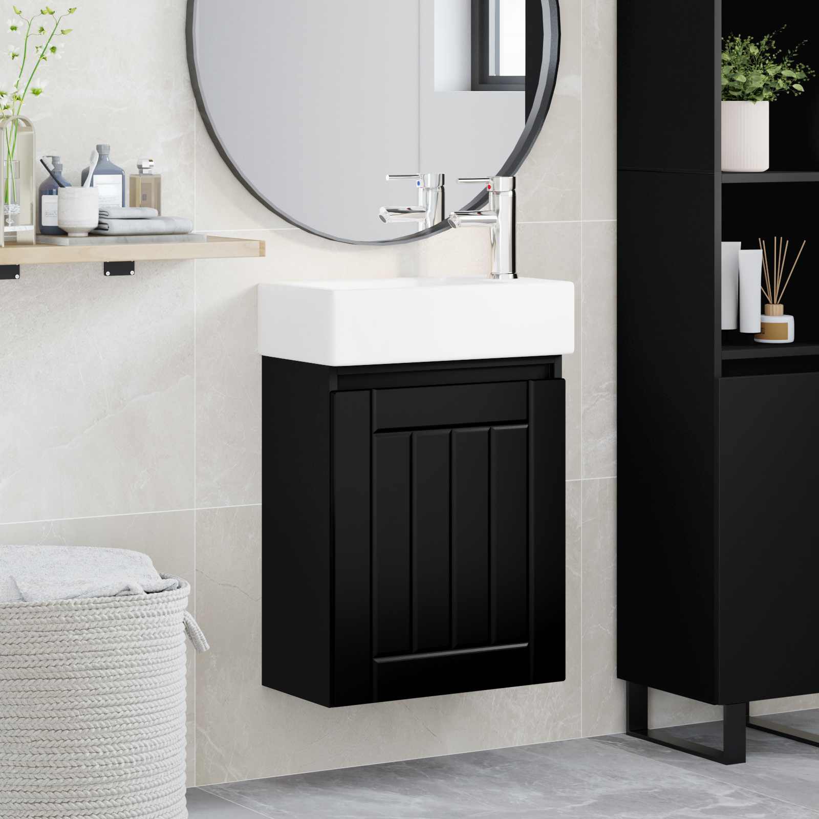 Mobile bagno con rubinetto Nero 45,5 x 25,5 x 84 cm | homemem39