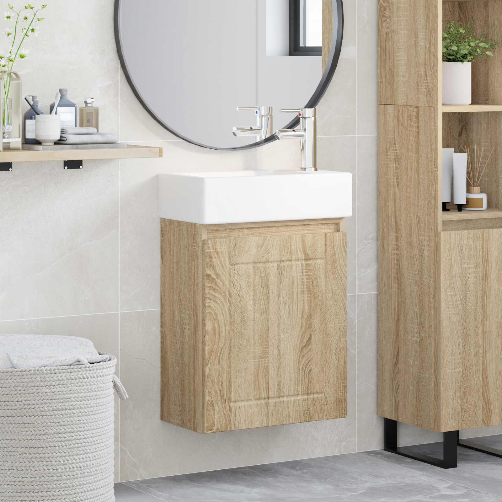 Mobile bagno con rubinetto Rovere Sonoma 45,5 x 25,5 x 84 cm | homemem39