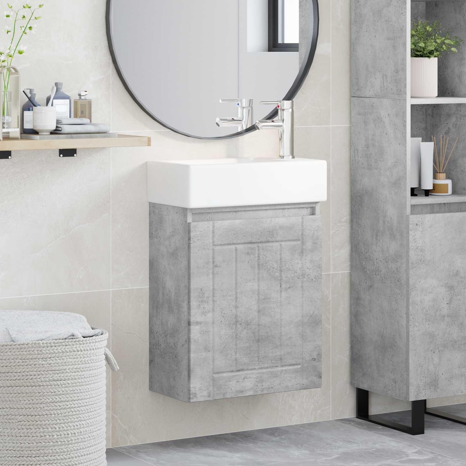 Mobile bagno con rubinetto Grigio Cemento 45,5 x 25,5 x 84 cm | homemem39