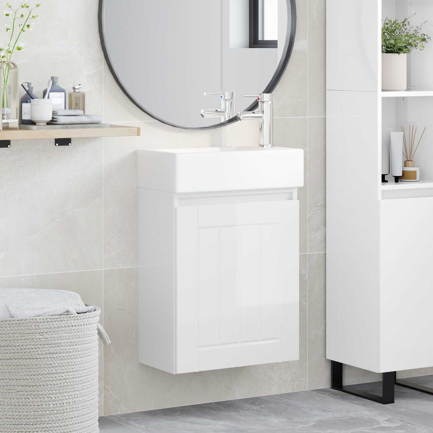 Mobile bagno con rubinetto Bianco Lucido 45,5 x 25,5 x 84 cm | homemem39