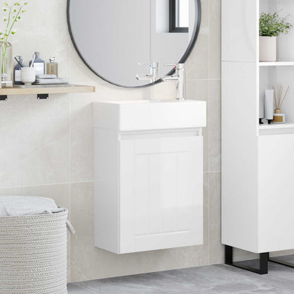 Mobile bagno con rubinetto Bianco Lucido 45,5 x 25,5 x 84 cm | homemem39