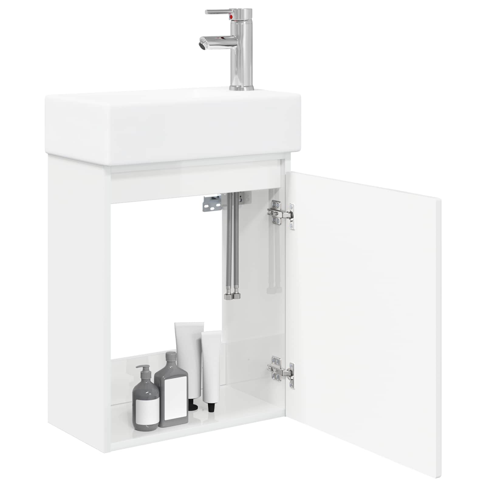 Mobile bagno con rubinetto Bianco Lucido 45,5 x 25,5 x 84 cm | homemem39