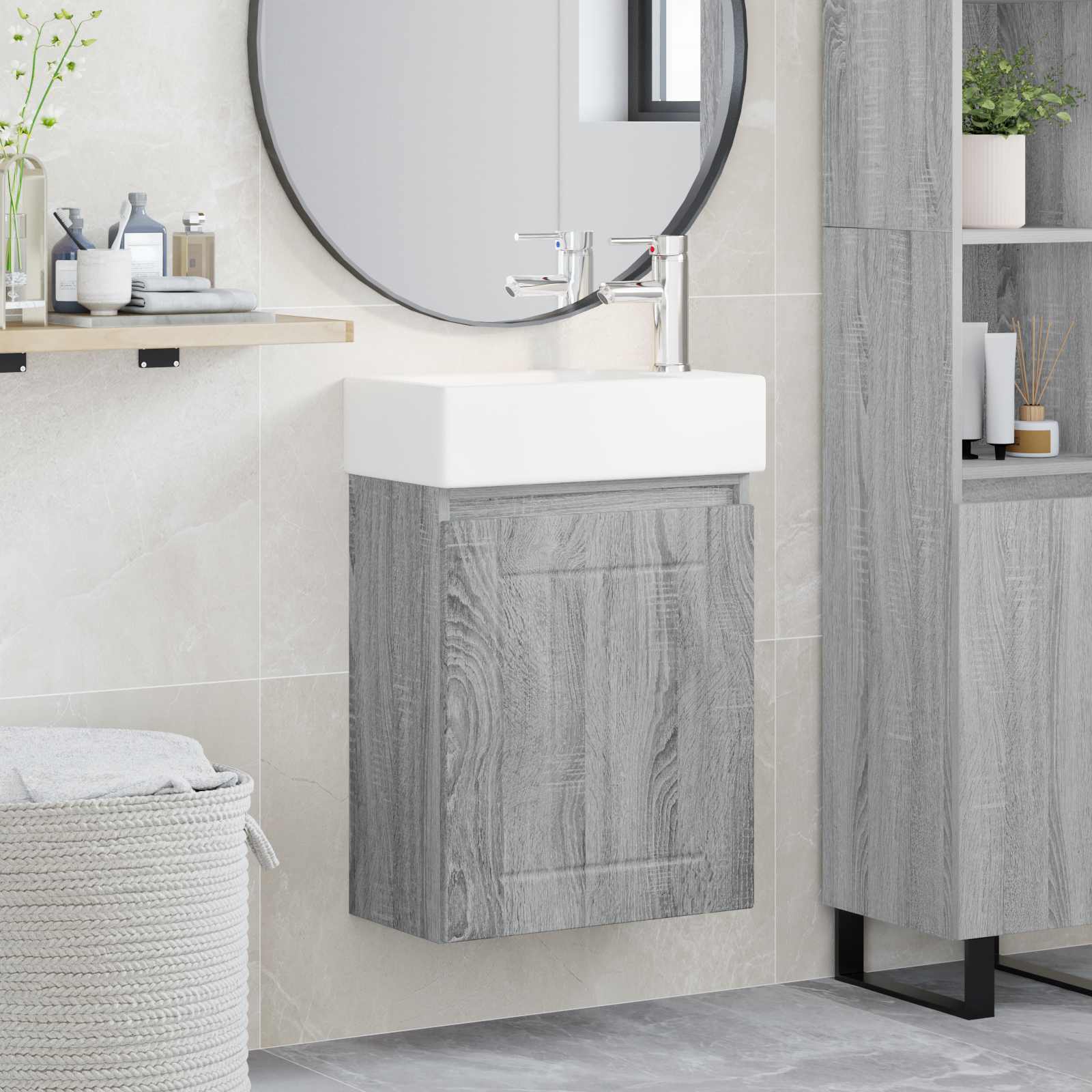 Mobile bagno con rubinetto Sonoma grigio 45,5 x 25,5 x 84 cm | homemem39