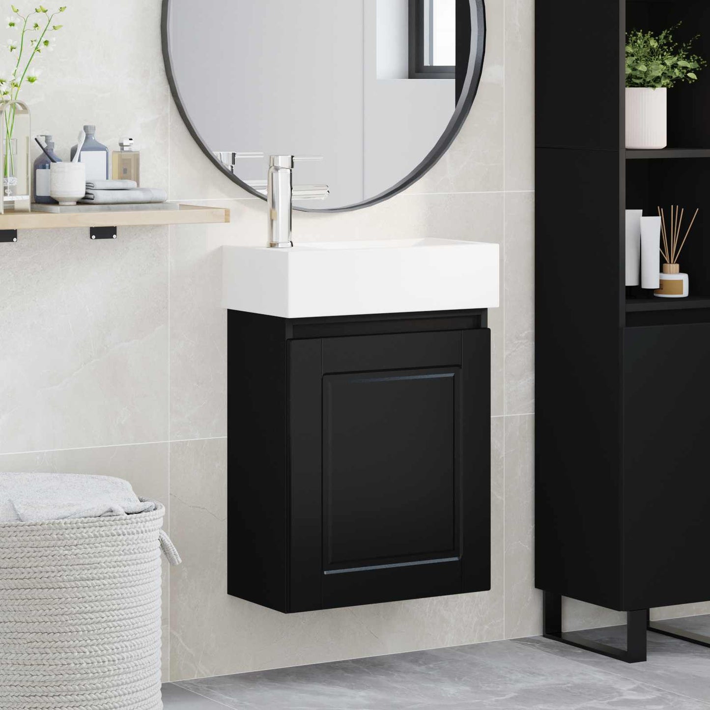 Mobile bagno con rubinetto Nero 45,5 x 22,5 x 84 cm | homemem39