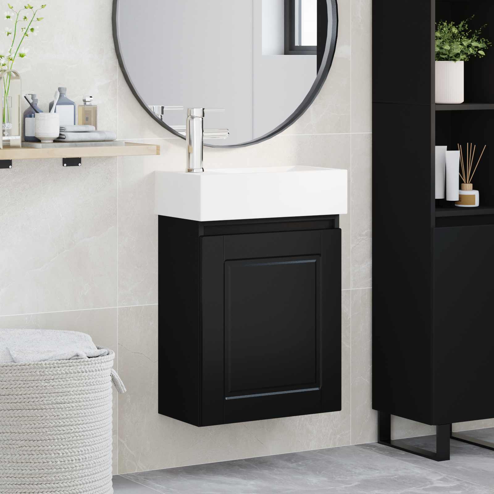 Mobile bagno con rubinetto Nero 45,5 x 22,5 x 84 cm | homemem39