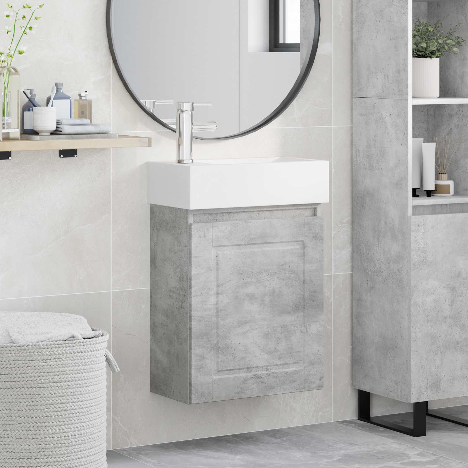 Mobile bagno con rubinetto Grigio Cemento 45,5 x 22,5 x 84 cm | homemem39
