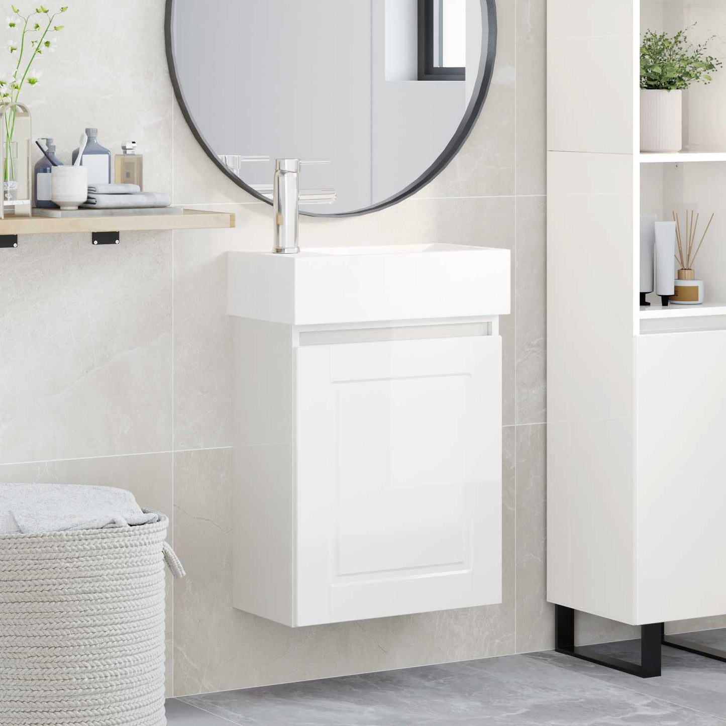 Mobile bagno con rubinetto Bianco Lucido 45,5 x 22,5 x 84 cm | homemem39