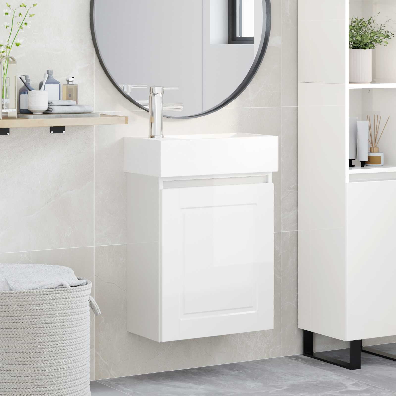 Mobile bagno con rubinetto Bianco Lucido 45,5 x 22,5 x 84 cm | homemem39