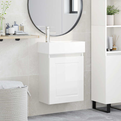 Mobile bagno con rubinetto Bianco Lucido 45,5 x 22,5 x 84 cm | homemem39
