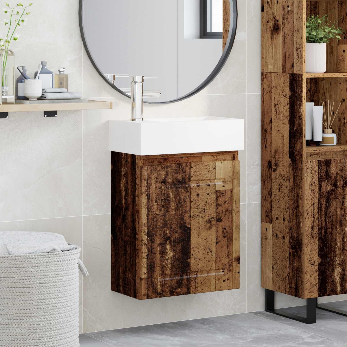 Mobile bagno con rubinetto Legno antico 45,5 x 22,5 x 84 cm | homemem39
