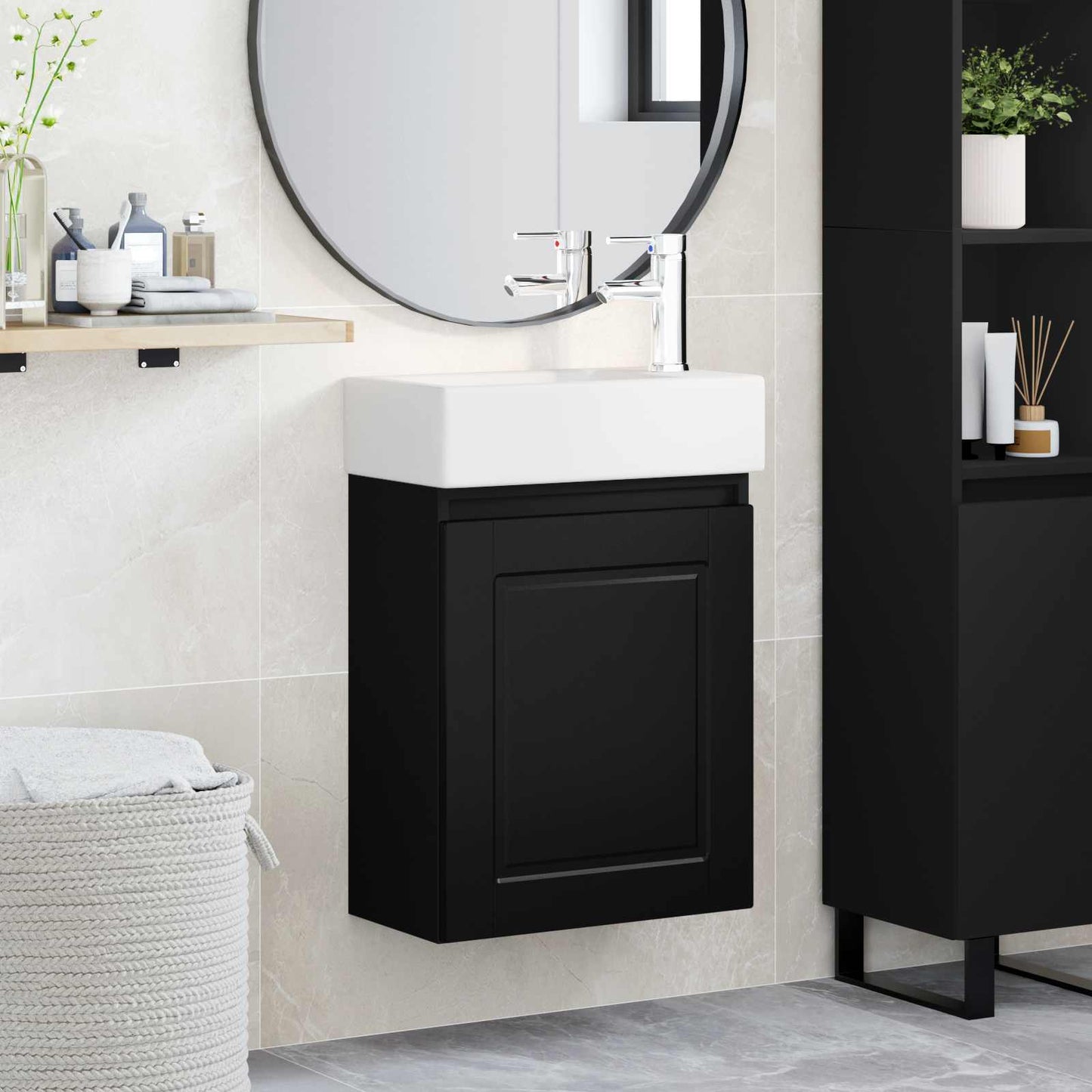 Mobile bagno con rubinetto Nero 45,5 x 22,5 x 84 cm | homemem39