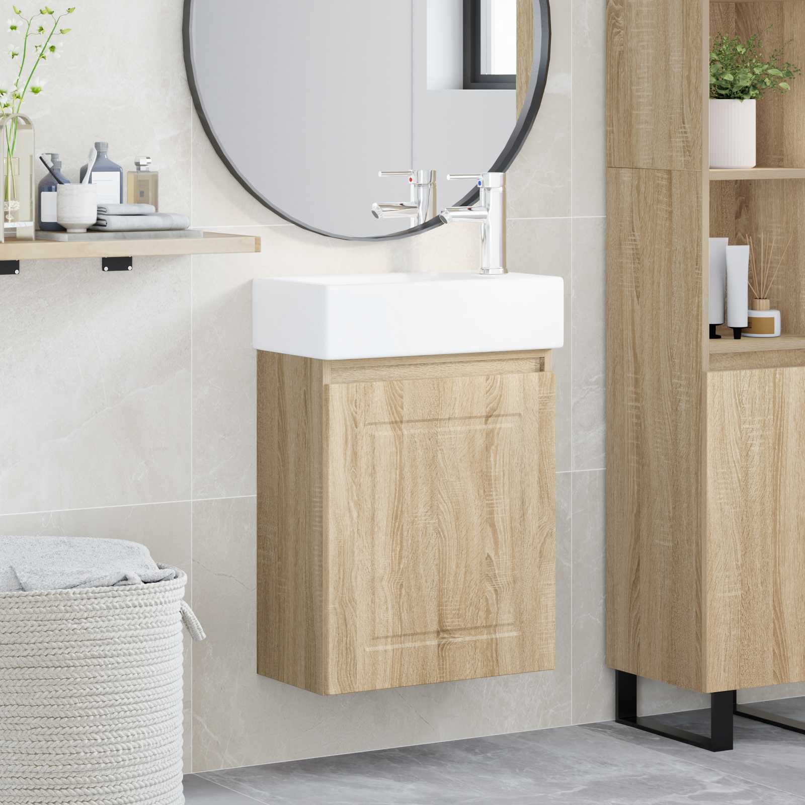 Mobile bagno con rubinetto Rovere Sonoma 45,5 x 22,5 x 84 cm | homemem39