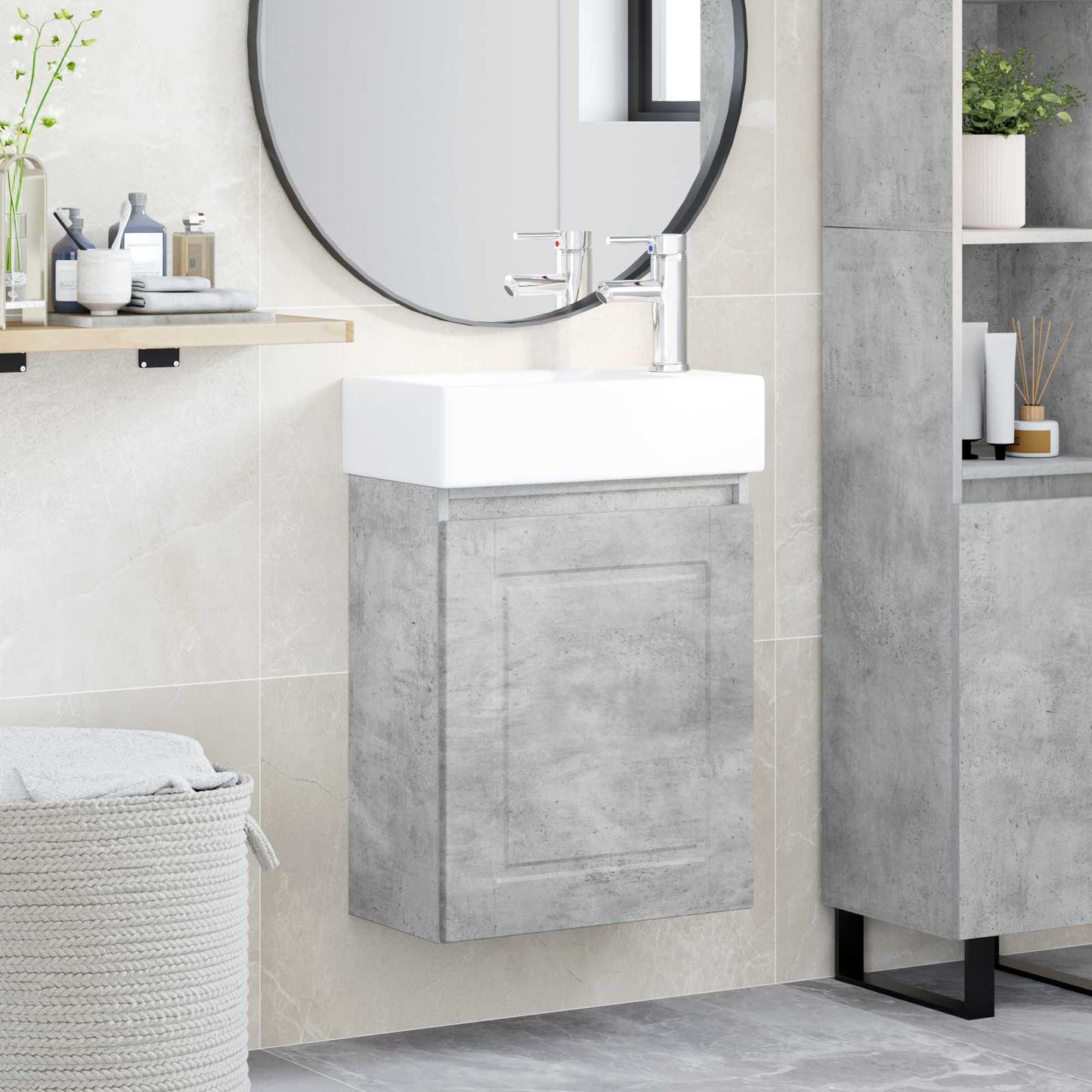 Mobile bagno con rubinetto Grigio Cemento 45,5 x 22,5 x 84 cm | homemem39